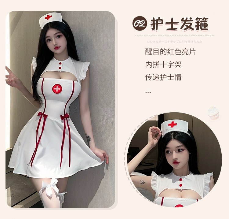 Tinh khiết gợi cảm mong muốn đồng phục nữ bác sĩ cosplay kích thước lớn thiên thần màu trắng Halloween bộ đồ ngủ gợi cảm y tá trang phục