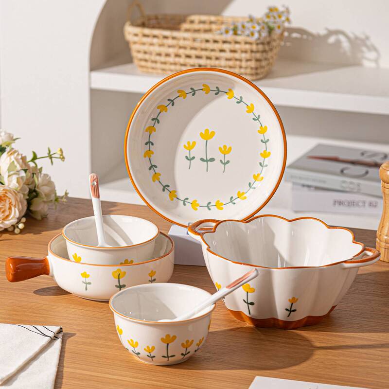 Dinnerware Set for Home Use, Couple's Breakfast Plate and Bowl Set, Single-Person Bowl Set for One Person