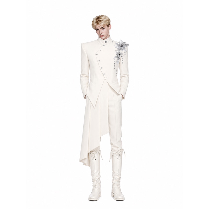 Yicai【Gray Snow Print】Wide-Shoulder, Narrow-Waist Blazer with Structured Design and Raised Shoulder Design, Waist-Cinching Suit