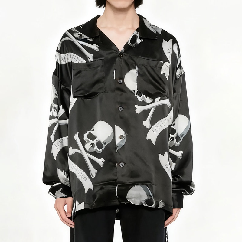 Mastermind Skull Dark Loose Silhouette Vacation Casual Satin Couple Unisex Mmj Ice Silk Shirt