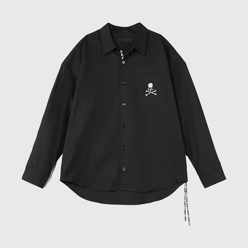 Mmj Sanskrit Embroidery Mastermind Drop Shoulder Loose Fit All-Cotton Satin High-Density Skull Shirt