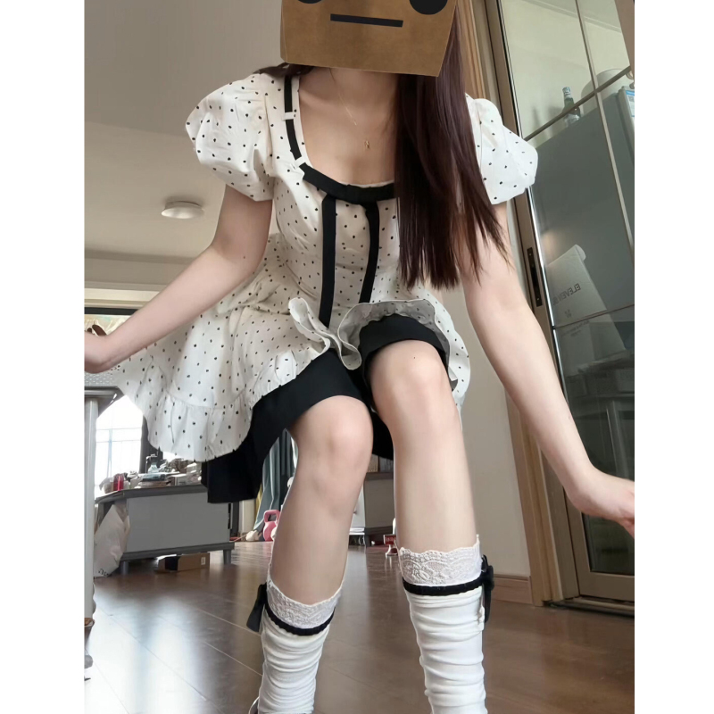 Miu Series Sweet and Cute Polka Dot Dress for Women, Beautiful and Pretty Princess Dress for Summer, Waist-Cinching Puffy Skirt for Petite Figures
