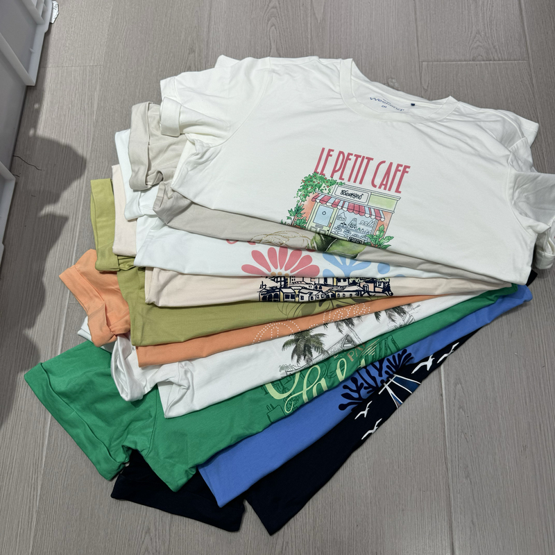 Export Women's German Weekend White Floral Short-Sleeve T-Shirt, Modal Cotton Fabric, Multiple Colors Export Women's German Weekend White Floral Short-Sleeve T-Shirt, Modal Cotton Fabric, Multiple Colors