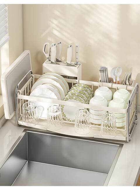 Kitchen dish storage rack household storage rack multifunctional dishware storage box with dish rack drain basket