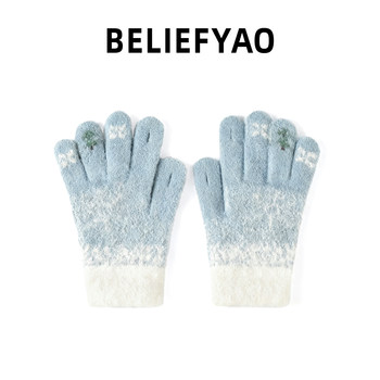 Beliefyao Original Winter Cold-Proof and Warm Student Cycling Plush Knitted Couple Touch Screen Gloves for Men and Women