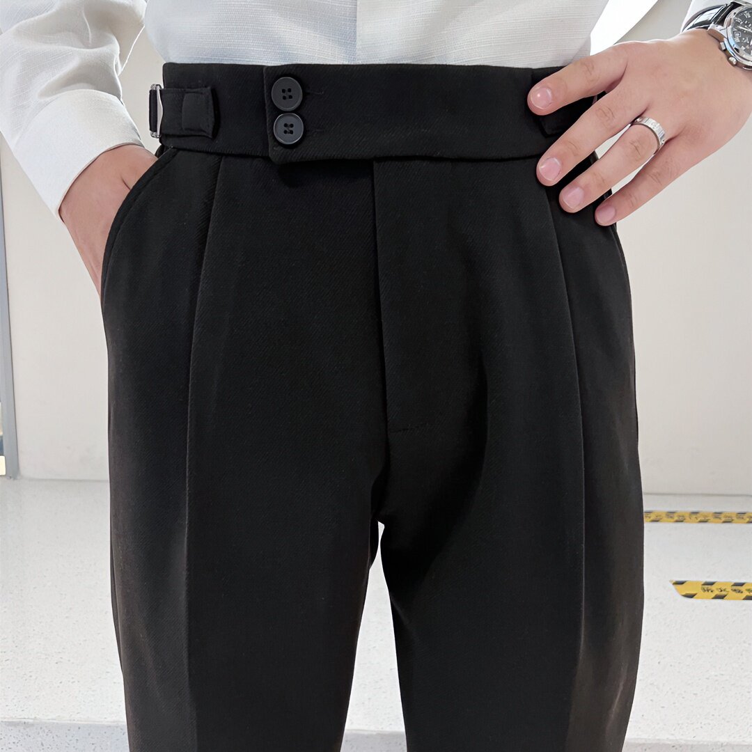 Professional men's pants Fall retro high waist metal buckle male Naples tapered body with small feet straight barrel Western pants-Taobao