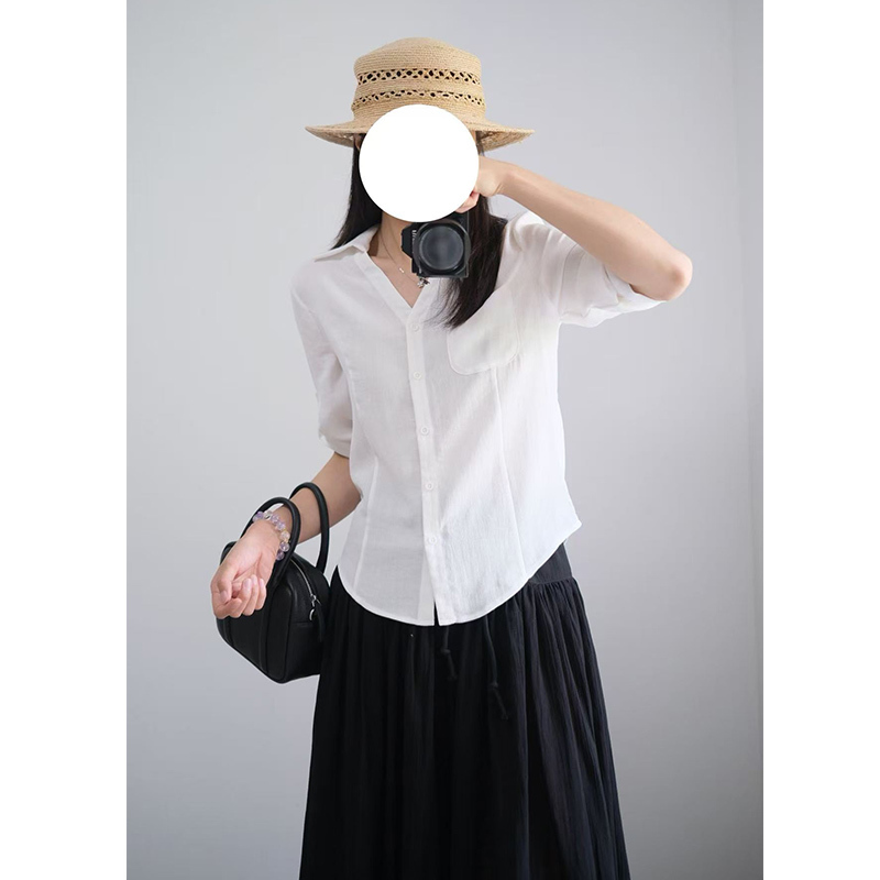 [Exclusive to Jiang Jiang] White Breathable Short-Sleeved Shirt for Women