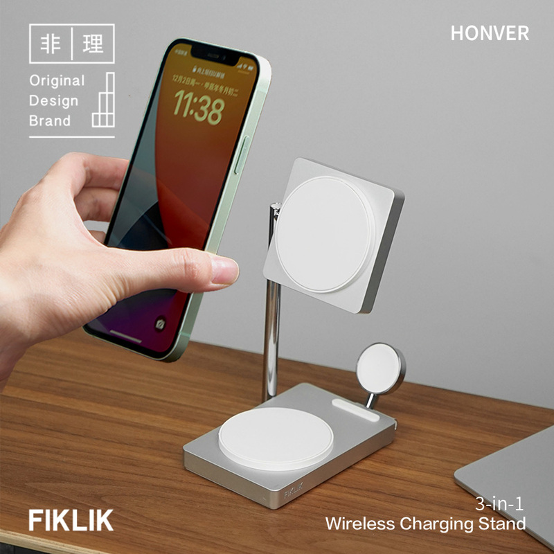 Three-In-One Wireless Charger for Mobile Phones, Watches, and Earphones, Magnetic, Foldable, Adjustable Angle, Qi2 Certified