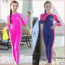 Original childrens wetsuit for girls small medium and large long-sleeved and trousers one-piece professional fast-swimming and quick-drying swimsuit