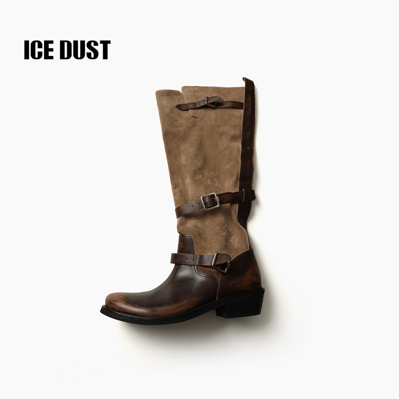 Icedust First-Layer Cowhide Shoes, Long Boots, New Barn Retro Western Boots, Same Style as Mao Xiaotong