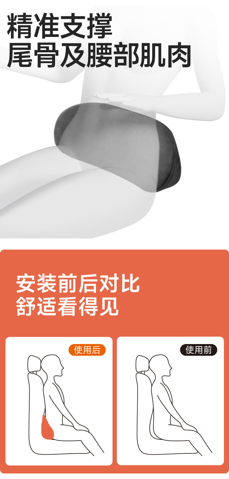 Car Lumbar Support Thin Cushion for Driver's Seat, Memory Foam Backrest Pad for Car Seat