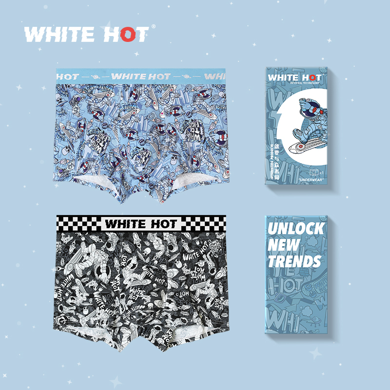 Whitehot Men's Pure Cotton Underwear with Astronaut Print Boxer Briefs Birthday Gift for Boyfriend