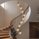 French Mid-Century Style Staircase Chandelier, Duplex Rotating Designer American Retro Glass Lamp, Villa Suspended Lighting Fixtures