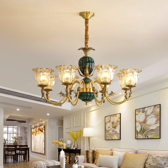American-Style All-Copper Chandelier, Light Luxury French Retro Living Room Lamp, High-End Artistic Bedroom Lamp, Designer Elegant Dining Room Lamp