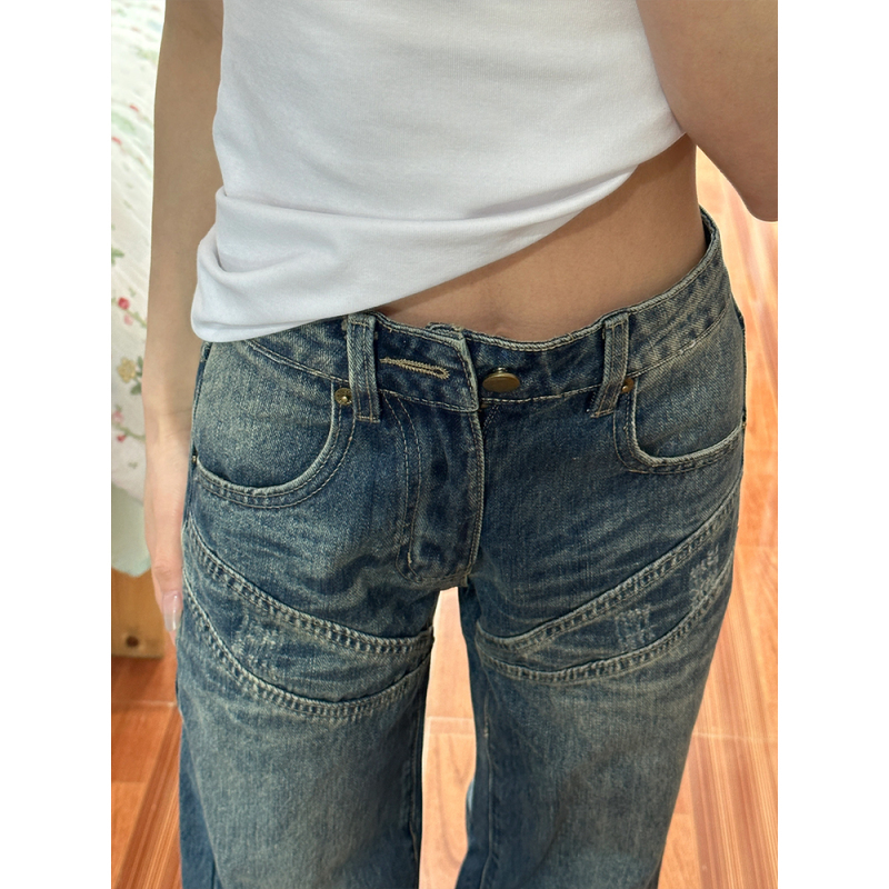 Uni Denim American Retro Hot Girl Style Straight-Leg Jeans with a Fall Design, Low-Waist, Slimming, Slightly Flared Wide-Leg Pants
