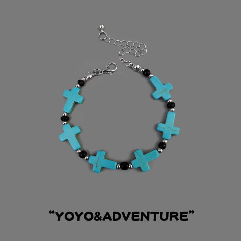 Yoyo Adventure European and American Turquoise Cross Bracelet for Men, Trendy, Fashionable and Simple, 2023 New Style Bracelet for Women