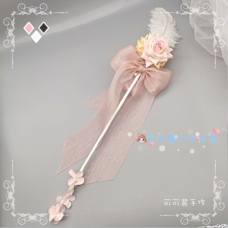 Lolita Handmade Props Lolita Cane Scepter Rose Flower Stick Performance Catwalk Magic Wand Props for Children