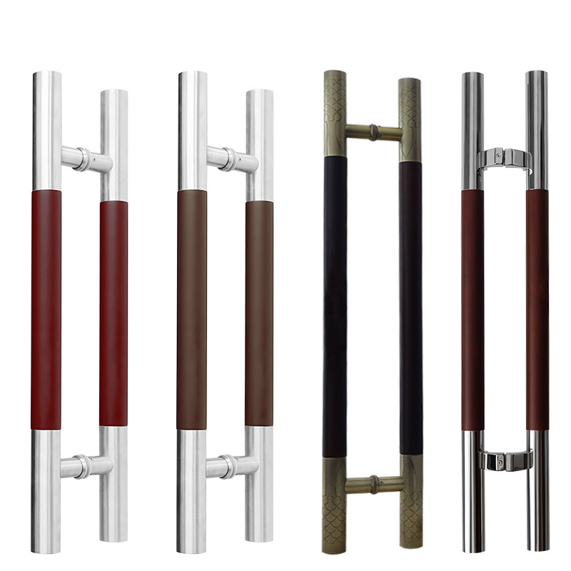 Modern minimalist high-end solid wood large door handle glass door handle log custom hotel stainless steel handle black-Taobao