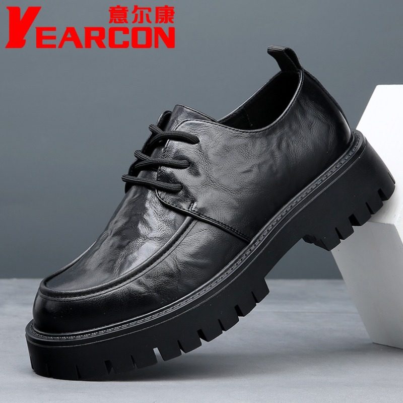 Yierkang/ новинка 2025 года; мужская обувь; обувь с большим носком на толстой подошве; повседневная обувь из британской кожи; нескользящая обувь в стиле дерби
