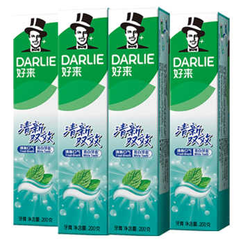 历史新低!DARLIE好来(原黑人)牙膏清新双效200g*4支套装大容量清新口气实付22.9元到手包邮