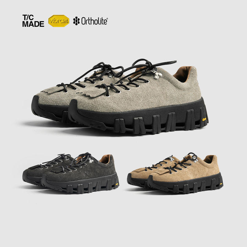 Tc Made X Vibram Outdoor Hiking and Mountaineering Shoes, Suede Leather Retro Tassel Non-Slip Thick-Soled Work Shoes