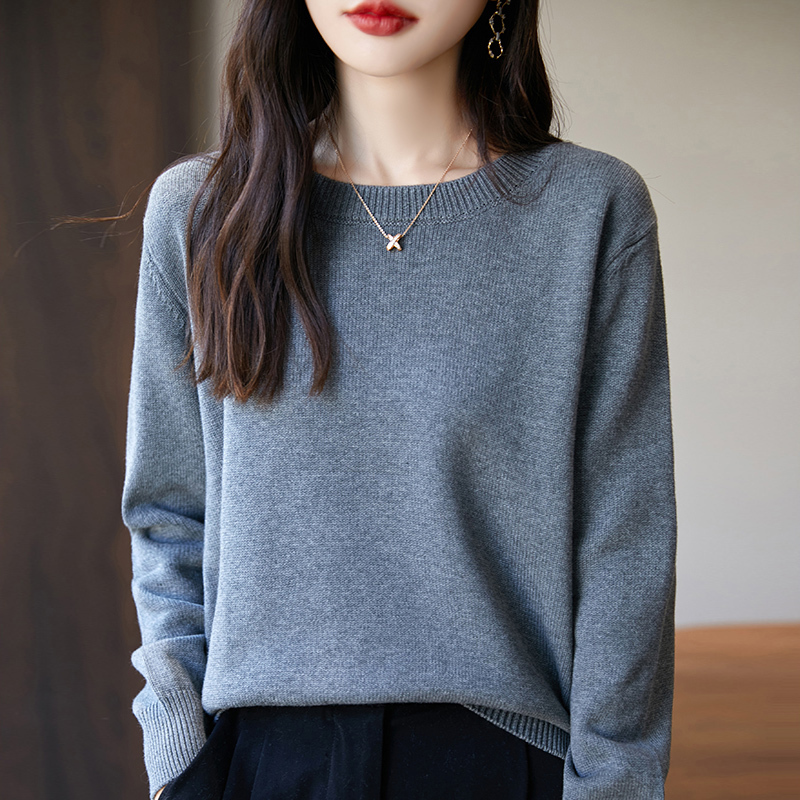 Autumn and Winter Pure Cotton Long-Sleeved Versatile Women's Round Neck Thick Sweater Pullover Korean Style Loose Simple All-Cotton Top Autumn and Winter Pure Cotton Long-Sleeved Versatile Women's Round Neck Thick Sweater Pullover Korean Style Loose Simple All-Cotton Top