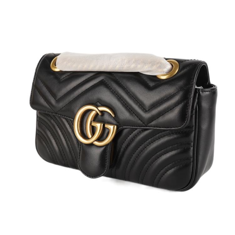 9.9 New Gucci Gucci Gg Marmont22 Series Cowhide Chain Shoulder Bag Crossbody Black Women's Bag