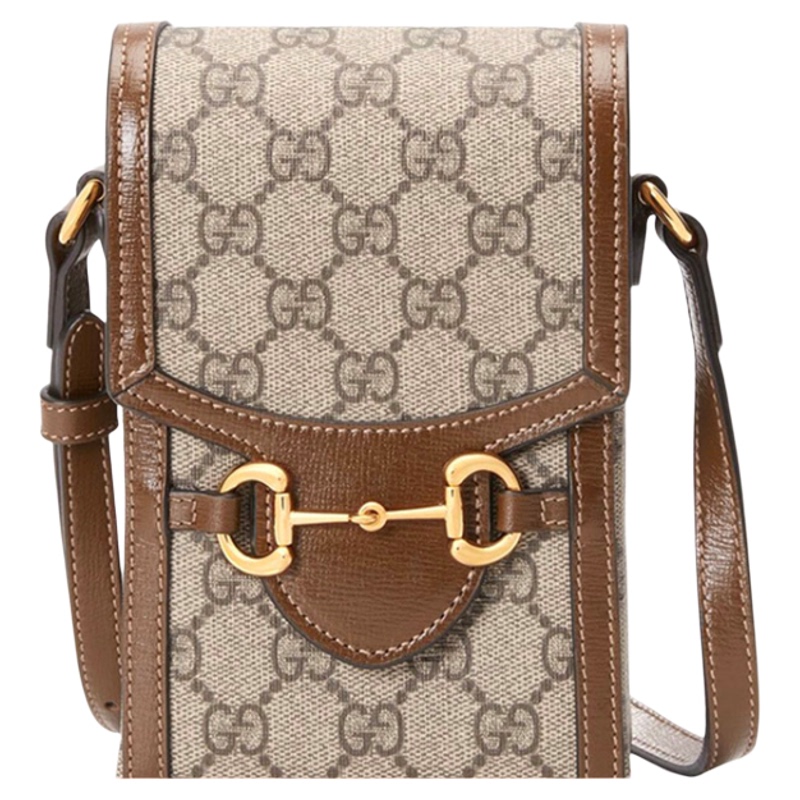 9.9 New Gucci 1955 Monogram Logo Horsebit Pvc and Leather Phone Bag