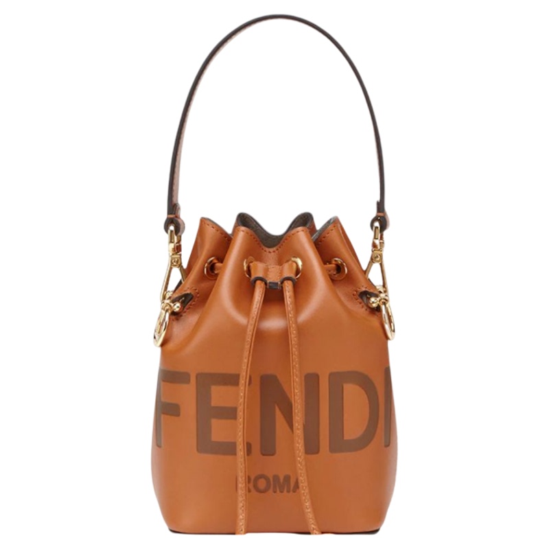 Brand New Fendi Mon Tresor Caramel-Colored Leather Drawstring Bucket Bag