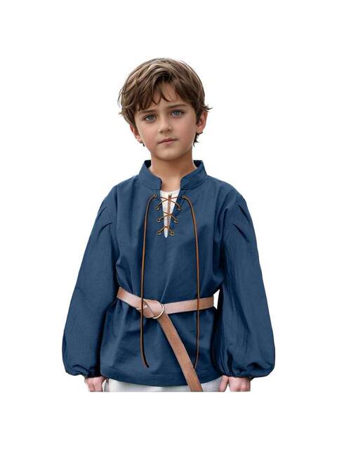 Medieval Stand-Up Collar Children's Shirt for Boys, Lace-Up Pirate Shirt, Viking Style, European and American Retro Renaissance