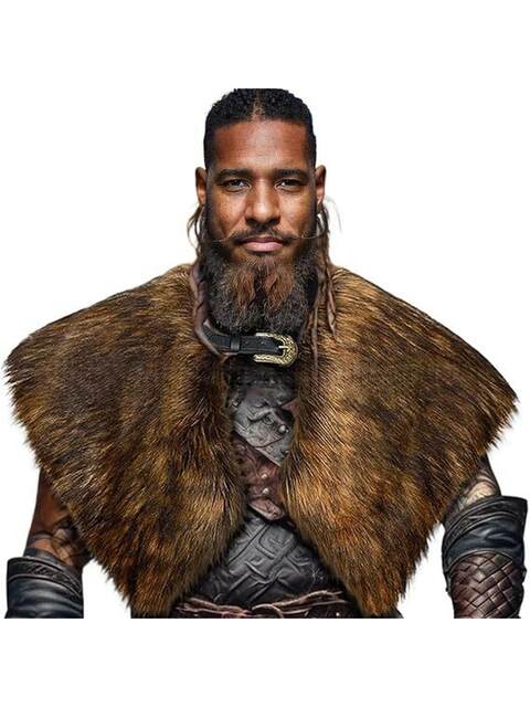 Men's Viking Warrior Fur Collar Cape Shawl Medieval Faux Fur Halloween Costume Fur Performance Costume