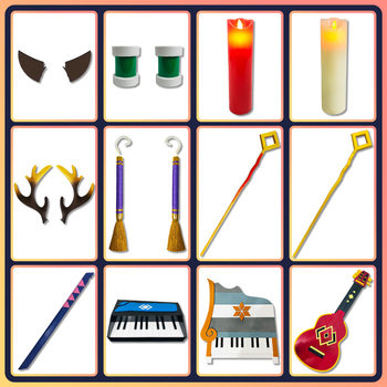 Genshin Impact Cosplay Props: Fireworks Stick, Candle, Christmas Antlers, Ear-Hanging Headwear, Ukulele, Piano