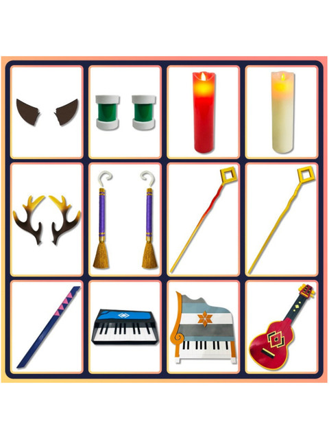 Genshin Impact Cosplay Props: Fireworks Stick, Candle, Christmas Antlers, Ear-Hanging Headwear, Ukulele, Piano