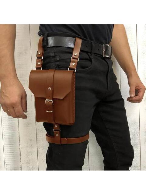 Medieval Retro Steampunk Motorcycle Style Leg Bag Halloween Cosplay Leather Bondage Wallet Mobile Phone Bag