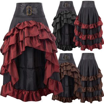 New European and American Style Retro High-Waisted Ruffled Stage Performance Dress with Front Short and Back Long Hem, Layered Cake Skirt Dress