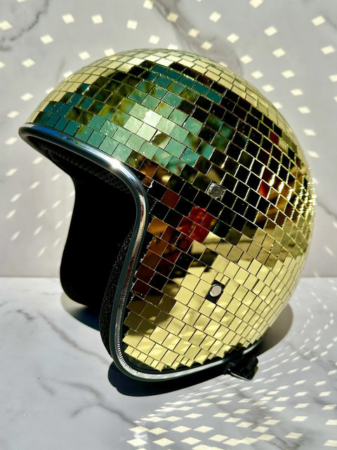 Disco Ball Helmet with Retractable Mirror, Reflective Ball Helmet