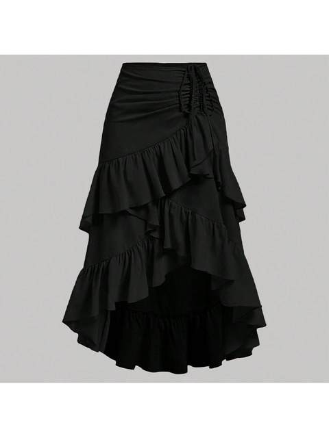 2025 European and American New Style Amazon New Irregular Sweet Style Layered Ruffle Tie Skirt