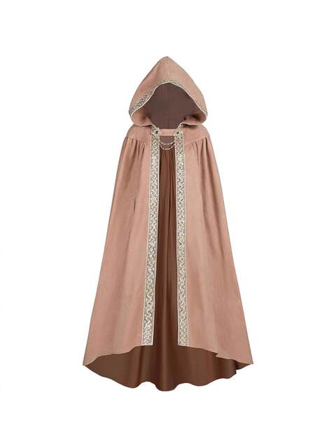 Halloween European and American Style Retro Pastoral Ribbon-Edged Hooded Cape Lace-Up Cloak Anime Costume Role-Playing Outfit