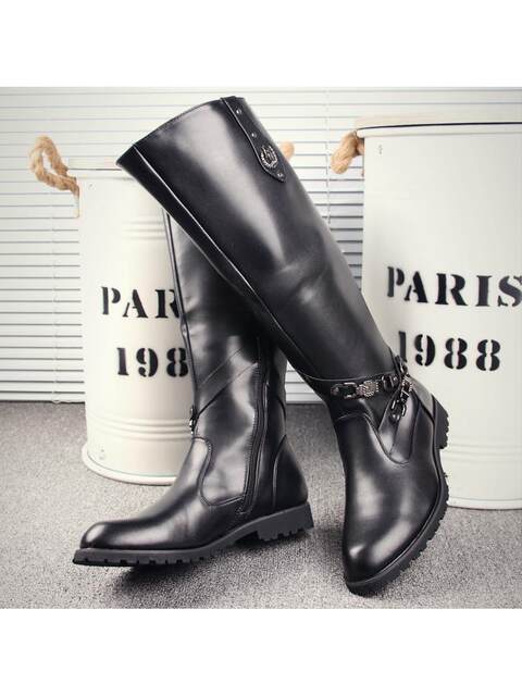 High Boots, Men's Long Leather Boots, Cowboy Boots, Zipper Pointed-Toe Boots, Trendy Riding Boots, Outdoor Trendy Boots, Martin Knight Boots