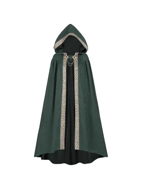 Halloween European and American Style Retro Pastoral Ribbon-Edged Hooded Cape Lace-Up Cloak Anime Costume Role-Playing Outfit
