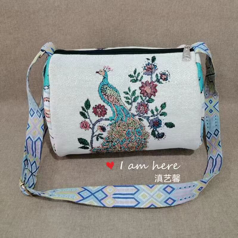 New Crossbody Bag Yunnan Embroidered Bag Ethnic Style Embroidered Canvas Bag Single Shoulder Bag Double-Sided Gold Thread Waist Drum Bag New Crossbody Bag Yunnan Embroidered Bag Ethnic Style Embroidered Canvas Bag Single Shoulder Bag Double-Sided Gold Thread Waist Drum Bag