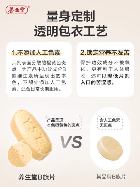 Yangshengtang B Vitamin Tablets with High Content of B Vitamins, Multi-Complex Vb, Biotin, Folic Acid, B2, Genuine Product
