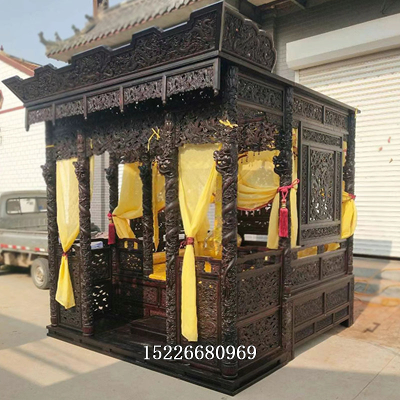 Minqing Imitation Classical Home Bedroom Double Shelving Bed Imitation Ancient Chinese Solid Wood one thousand Work With Six Columns Dragon Bed Custom-made-Taobao