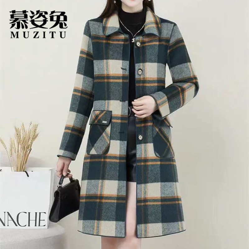 2023 Spring and Autumn Coat for Mothers, Middle-Aged and Elderly Women's Plaid Suit Woolen Jacket, Mid-Length Trench Coat for Middle-Aged Women 2023 Spring and Autumn Coat for Mothers, Middle-Aged and Elderly Women's Plaid Suit Woolen Jacket, Mid-Length Trench Coat for Middle-Aged Women