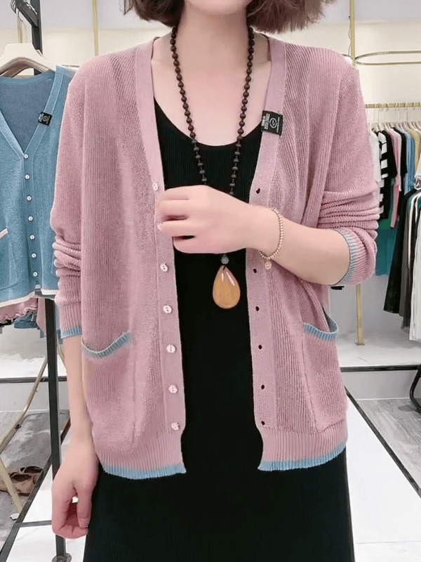 Long-Sleeved Knitted Cardigan, Thin and Cool Silk, 2026 Spring and Summer New Style, Fashionable and Versatile Cardigan Top, Age-Reducing and Elegant