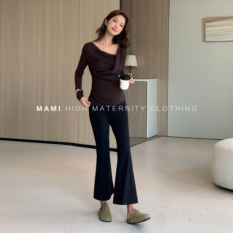 Mami High-End Maternity Wear Spring and Autumn New Style Petite Outerwear Belly Support Slimming Non-Tightening Nine-Point Shark Pants Set Mami High-End Maternity Wear Spring and Autumn New Style Petite Outerwear Belly Support Slimming Non-Tightening Nine-Point Shark Pants Set