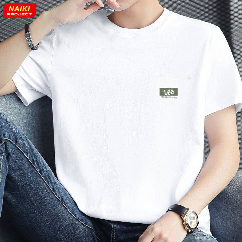 Lee Official Flagship Store Long-Staple Cotton 100% Pure Cotton Short-Sleeved T-Shirt Men's Summer Loose-Fitting T-Shirt Large Size T-Shirt
