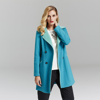 秋冬新品女士中长款风衣兰色纽扣风衣D-6818