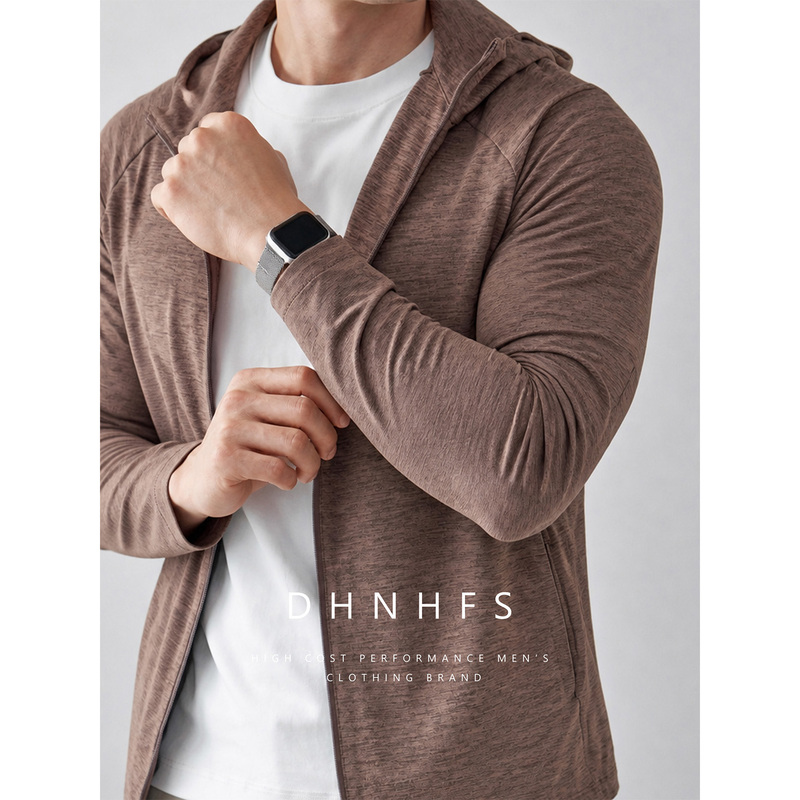 Elastic Double Yarn Lightweight Sports Moisture-Wicking Quick-Drying Hooded Sweatshirt Men's Outdoor Running Fitness Jacket Autumn