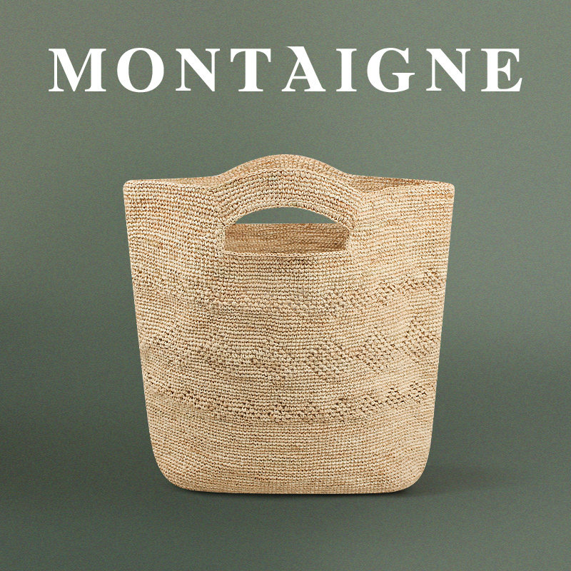 法國Montaigne/蒙田高級拉菲草託特海邊度假手提手工款草編織女包-Taobao